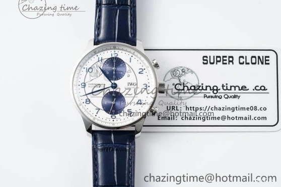MIROTIME 0205 Portuguese Chrono IW371620 APSF 1:1 Best Edition White Blue Dial on Blue Leather Strap A MultiPurpose 7039